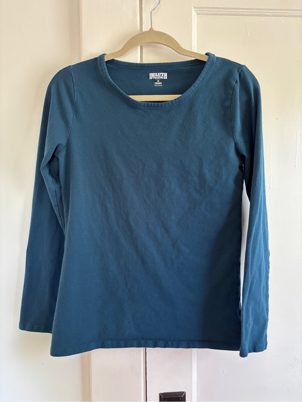 Duluth Trading Womens Long-Sleeve No Hank Teal Crewneck Top